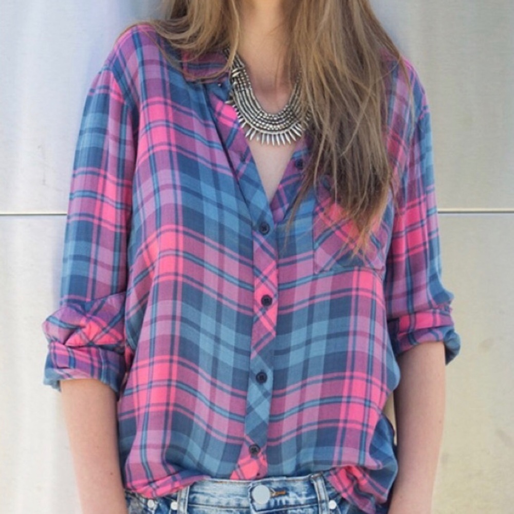 Rails Pink & Blue Plaid Button-Down Shirt - Picture 8 of 8